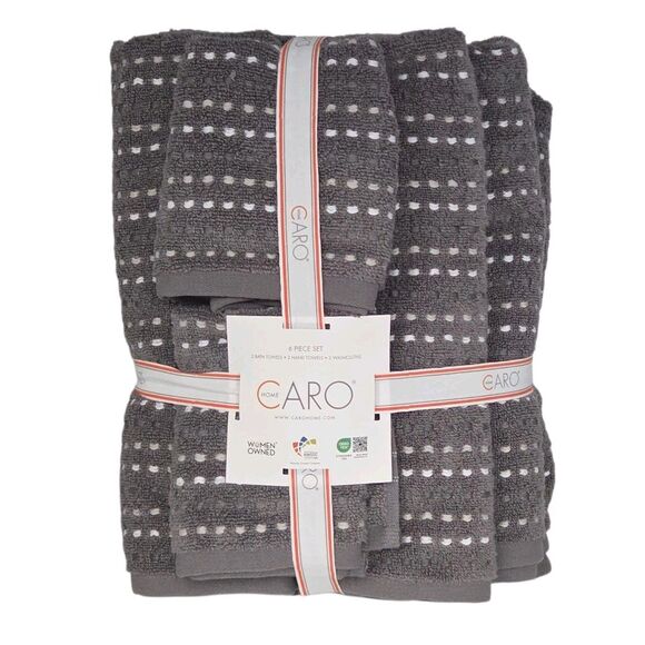 Caro Home 6pc Gray Soft Cotton Towel Set 2 Bath 2 Hand 2 Washcloths - Picture 1 of 11